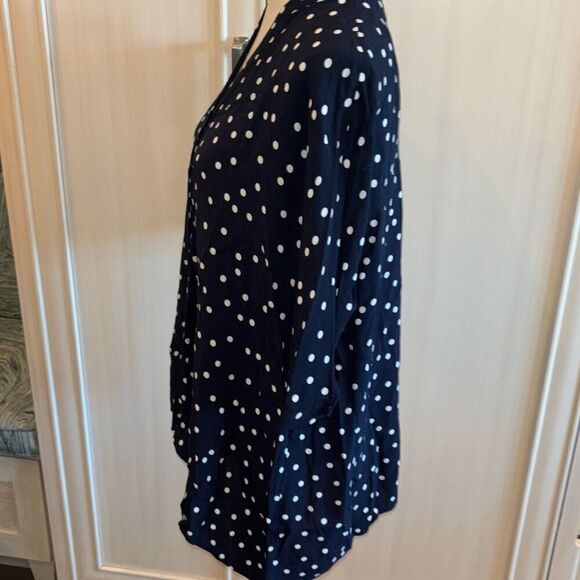 Zara blue white polka dot shirt top 3/4 sleeve Sz S button down - Picture 4 of 10